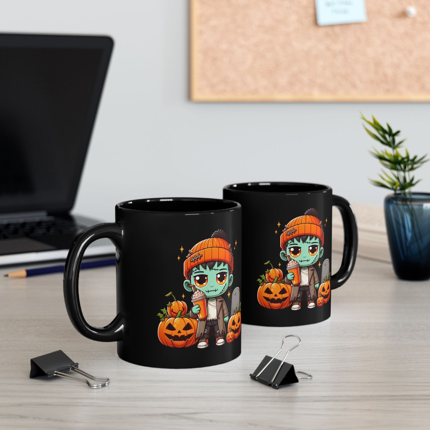 Little Frankenstein Halloween Black Mug (11oz)