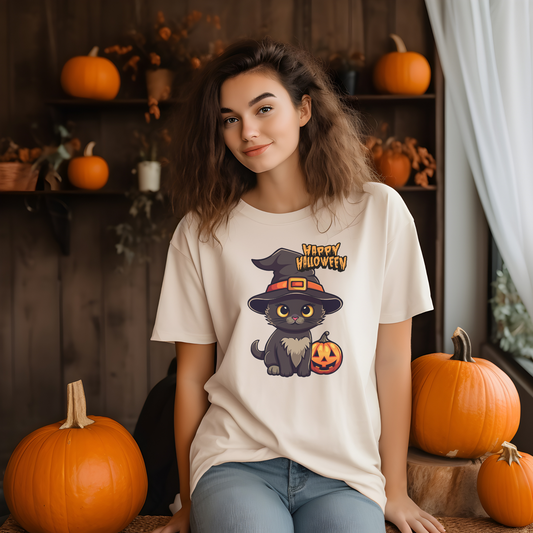 Happy Halloween Cat Shirt: Cute Witchy Style for Spooky Season